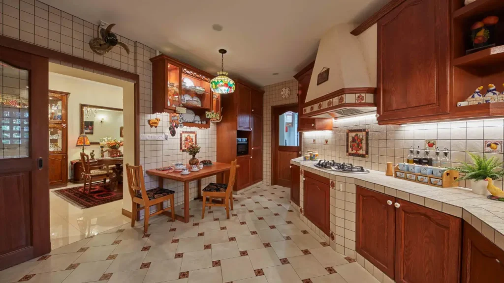 condo kitchen with rustic accents