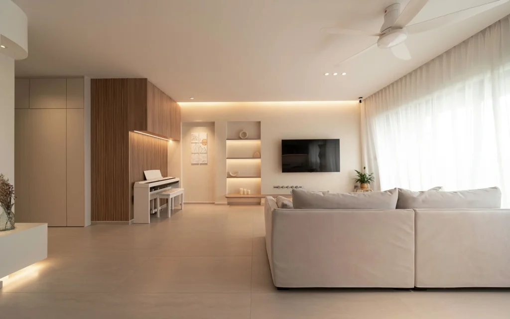 living room with warm lighting